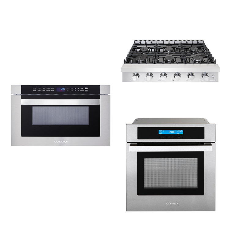 Cosmo 3 Piece Kitchen Package With 36" Slidein Gas Cooktop 24" Builtin Microwave Drawer 24